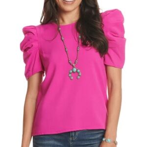 TCEC Women's Magenta Puff Sleeve Top and Matching Short l Co-ord set l Size M